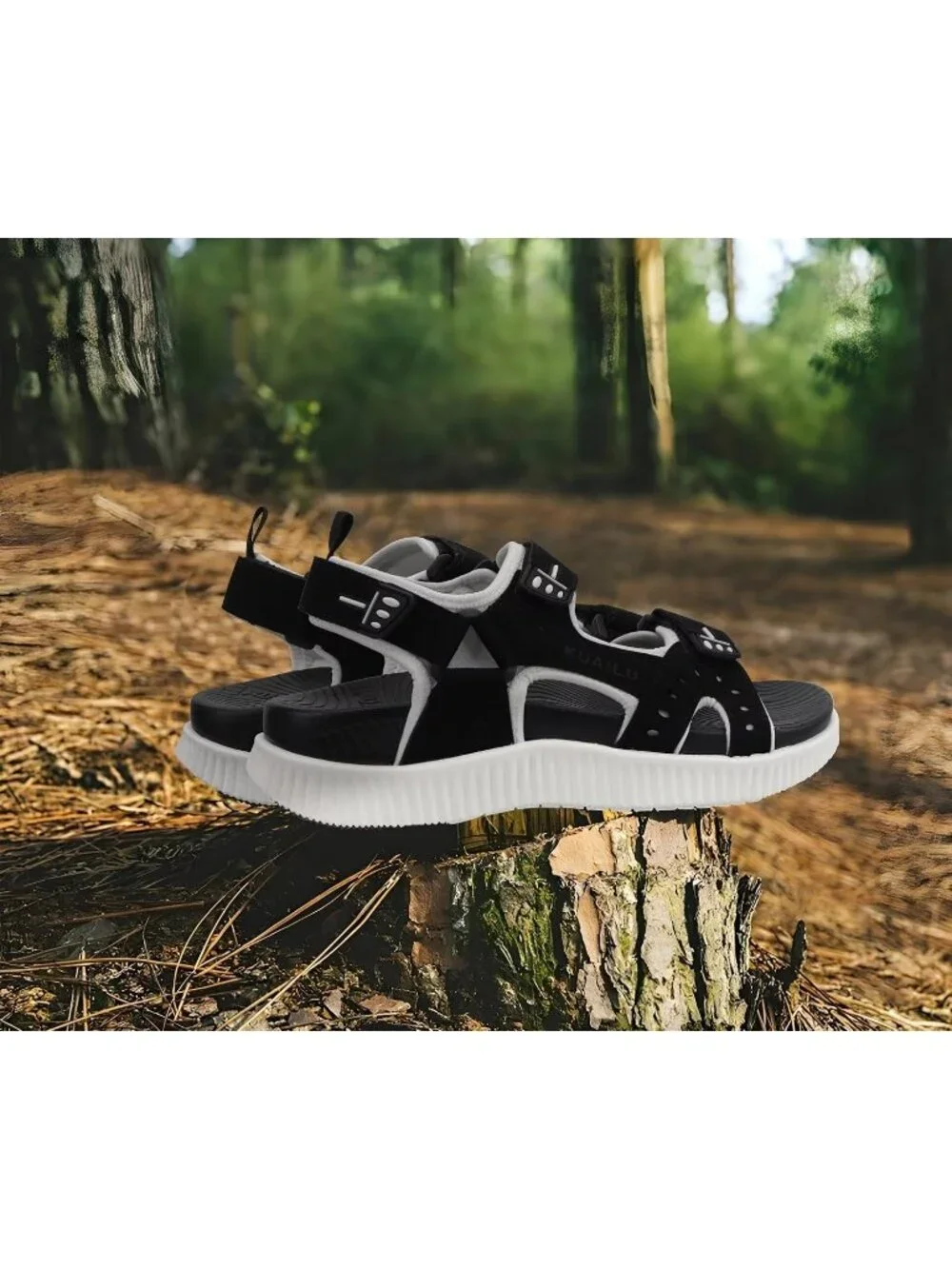 Men's Black And White Arch Support Thick Recovery Athletic Hiking Sandal Shoes